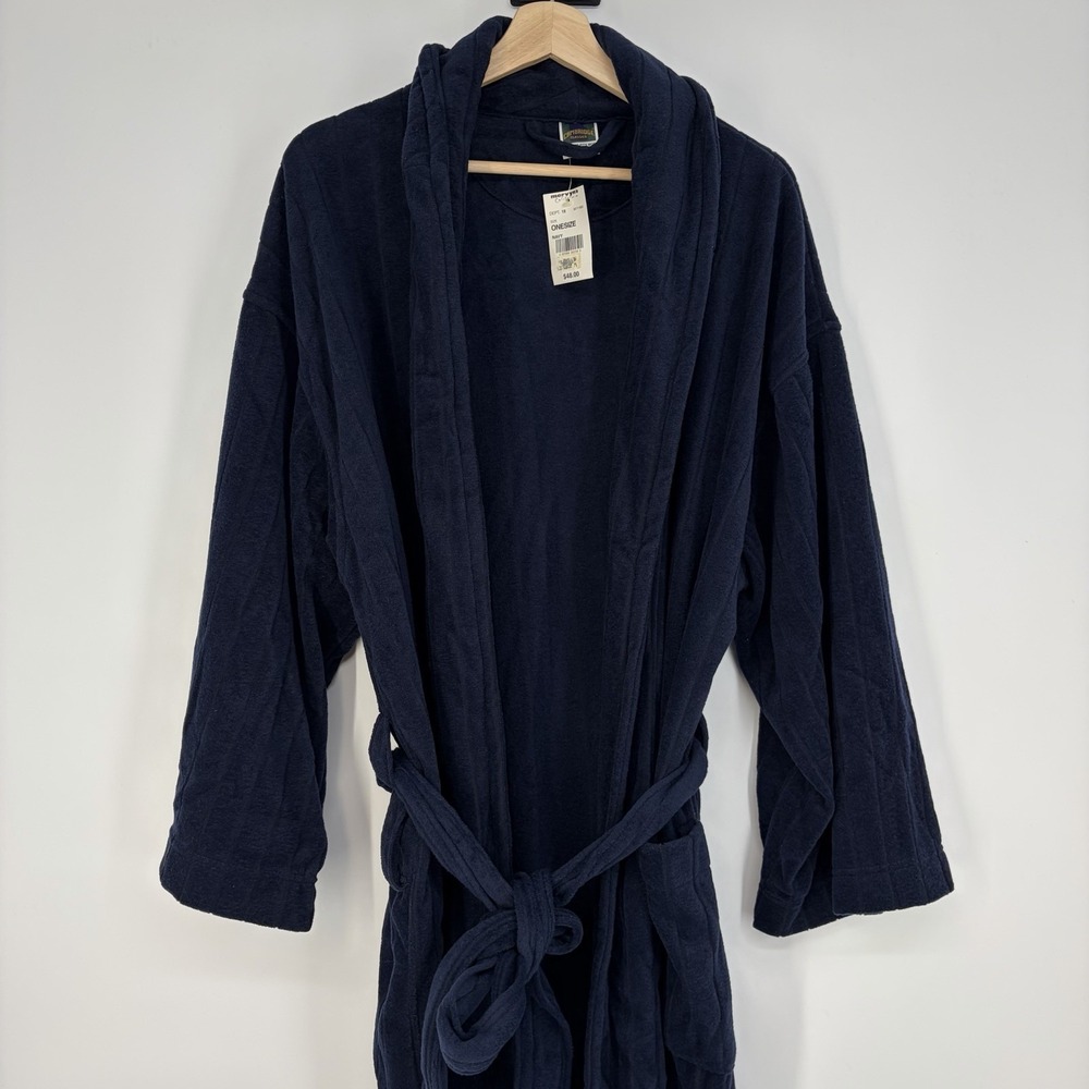 Vtg NWT Cambridge Classics Mervyns Long Bath Robe Belt Pockets OS Navy Soft Mens